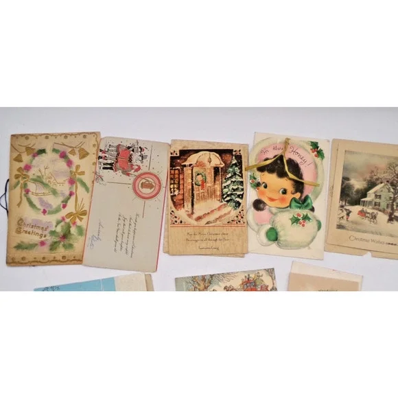 Vintage MCM Christmas Greeting Card Cute Girl Glitter Muff Happy New Year & more - Picture 4 of 16